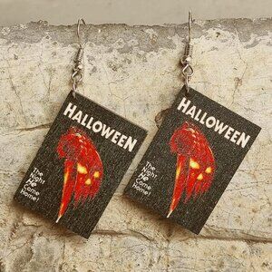 Michael Myers Halloween Earrings 🎃 | Wooden Movie Poster | Horror Film Jewelry